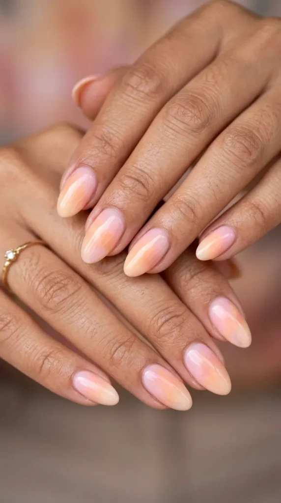 soft pastel pinkorange blend nails