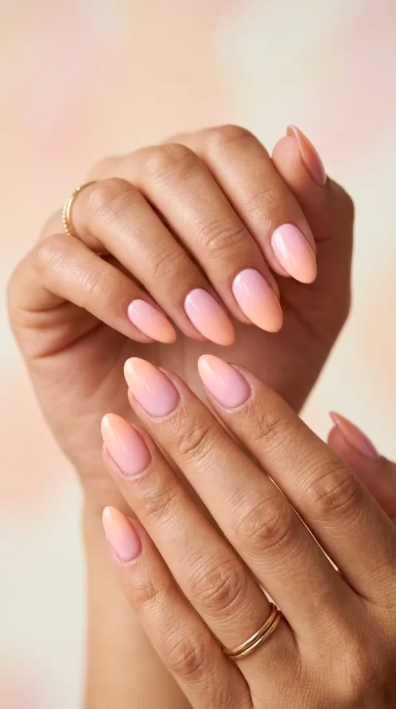 Soft peach to baby pink almond ombre