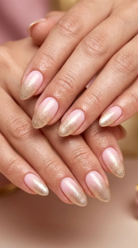 Soft pink to champagne shimmer fade