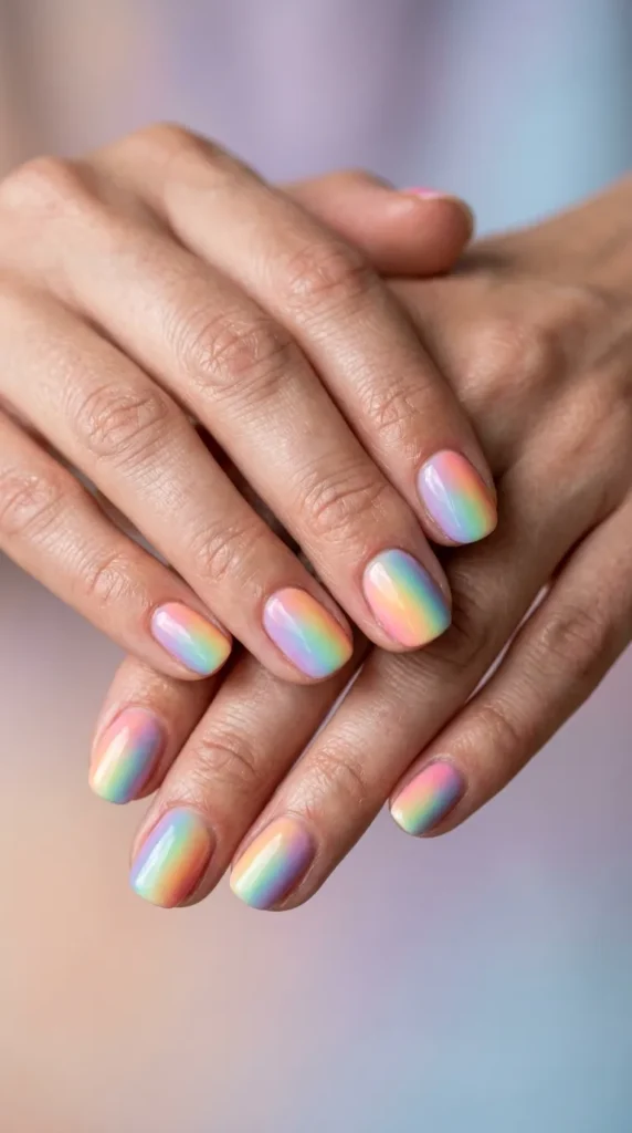 Soft rainbow aura nails