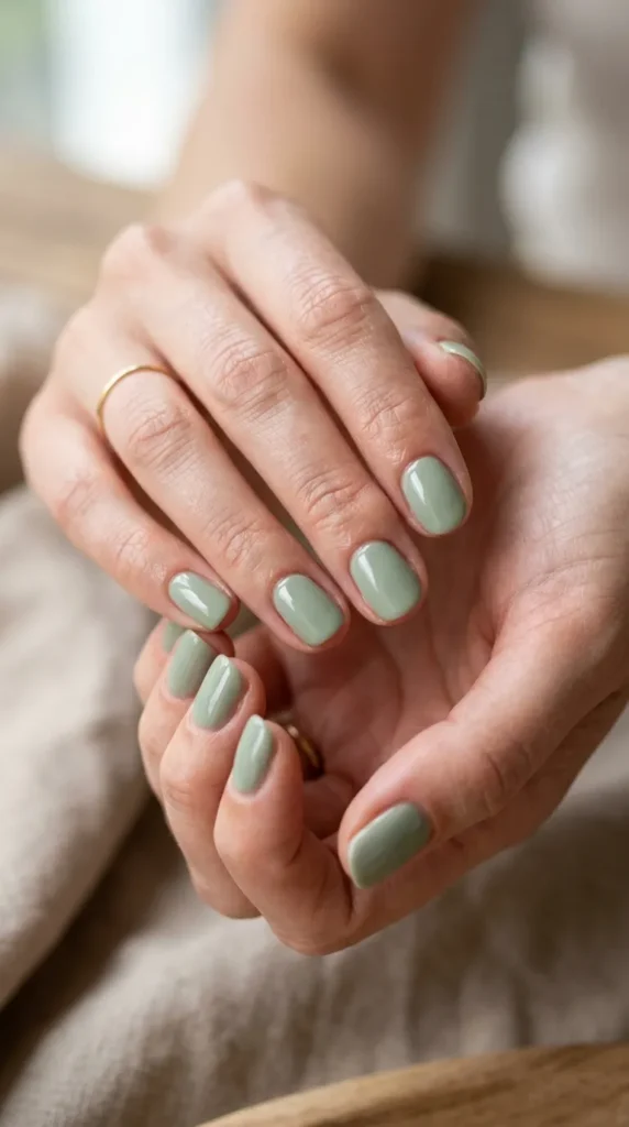Soft Sage Green Minimal Nails
