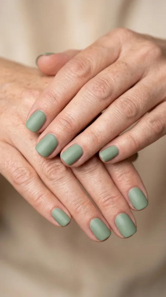 Soft Sage Green Short Nails