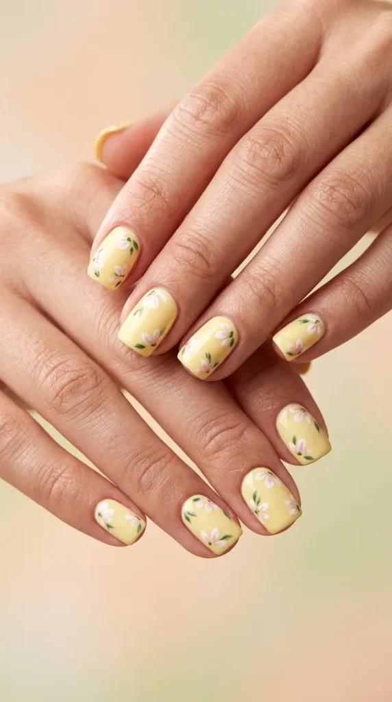 Soft Yellow Flower Nails