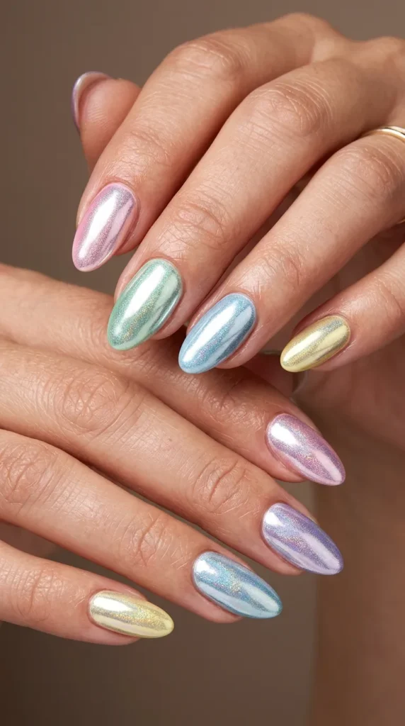 Sparkly Chrome Pastel Nails