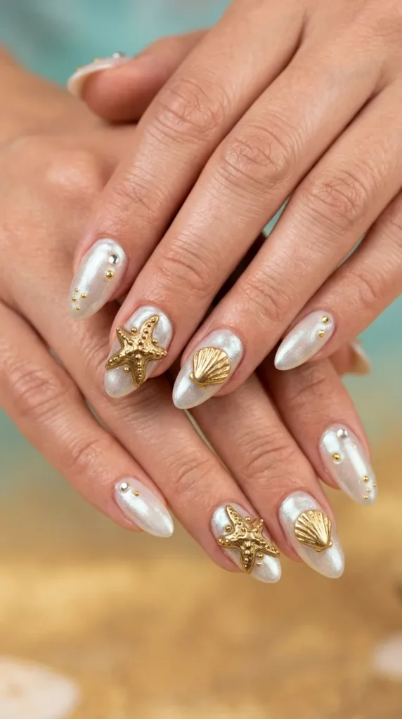 Starfish and shell 3D accent nails
