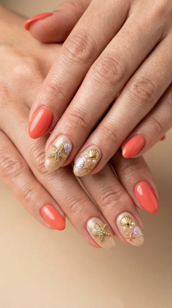 Starfish and Shell Accent Nails