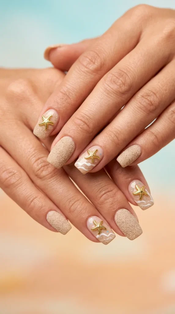 starfish beach-themed nails