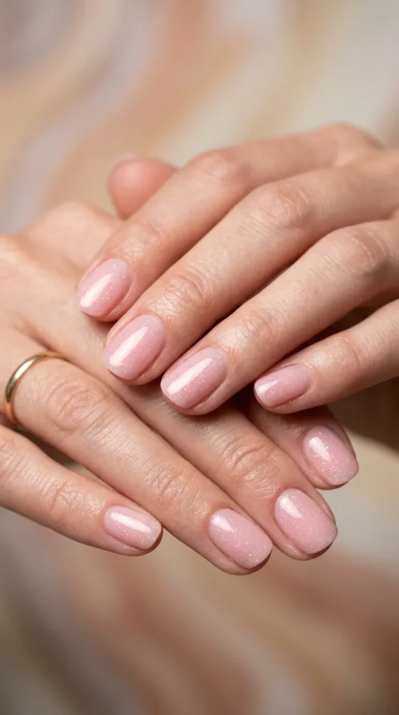 Strawberry milk pink glitter nails