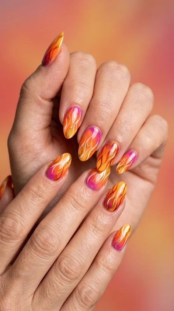 Sunset flame abstract nails