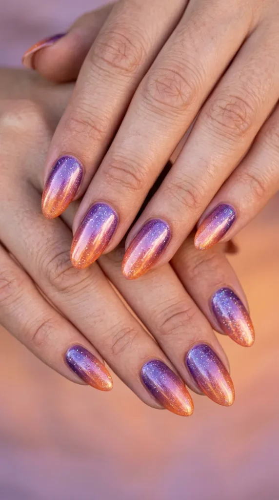 Sunset gradient chrome fade with sparkle dust