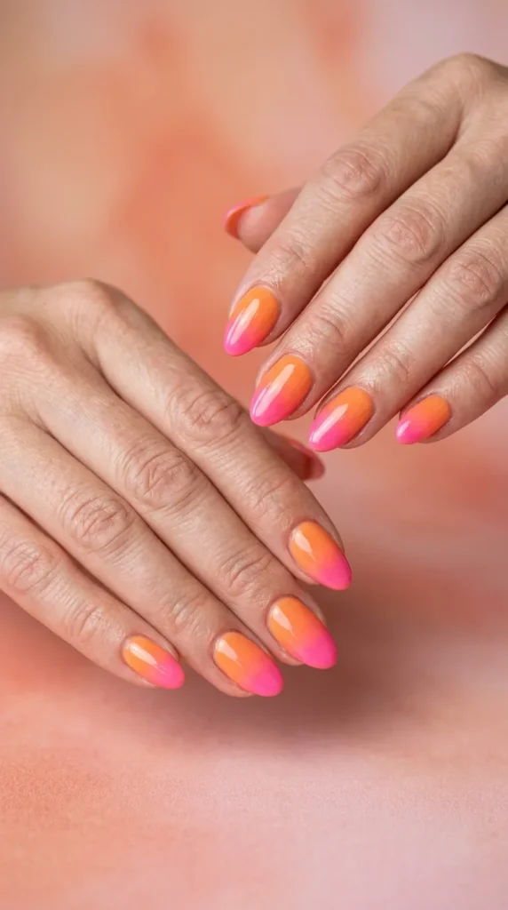 Sunset gradient nails (orange to pink)
