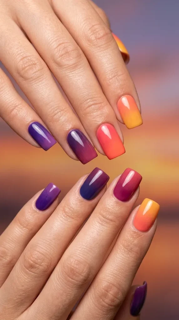 Sunset Gradient Square Nails