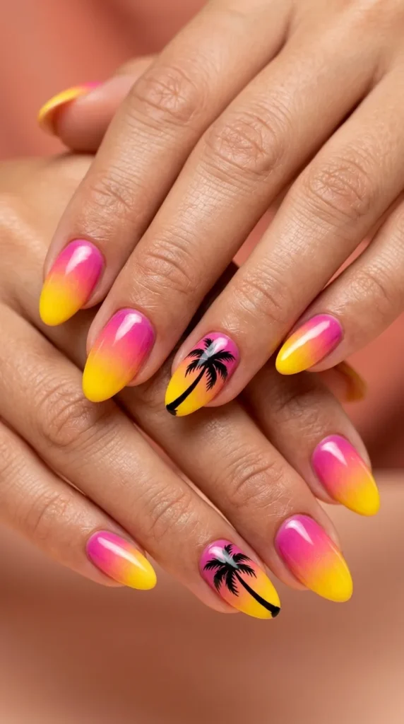 Sunset gradient with palm silhouette art