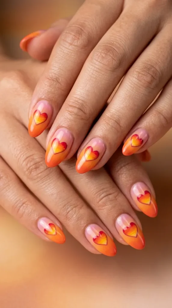 Sunset Heart Nail Art