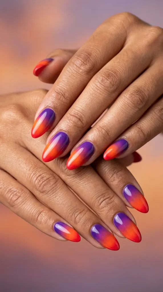 Sunset Ombre Almond Nails