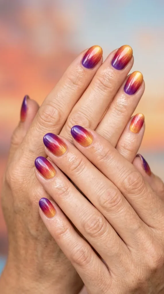 Sunset Ombre Beach Nails