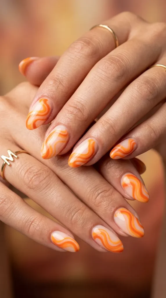 Sunset Orange Swirl Nails