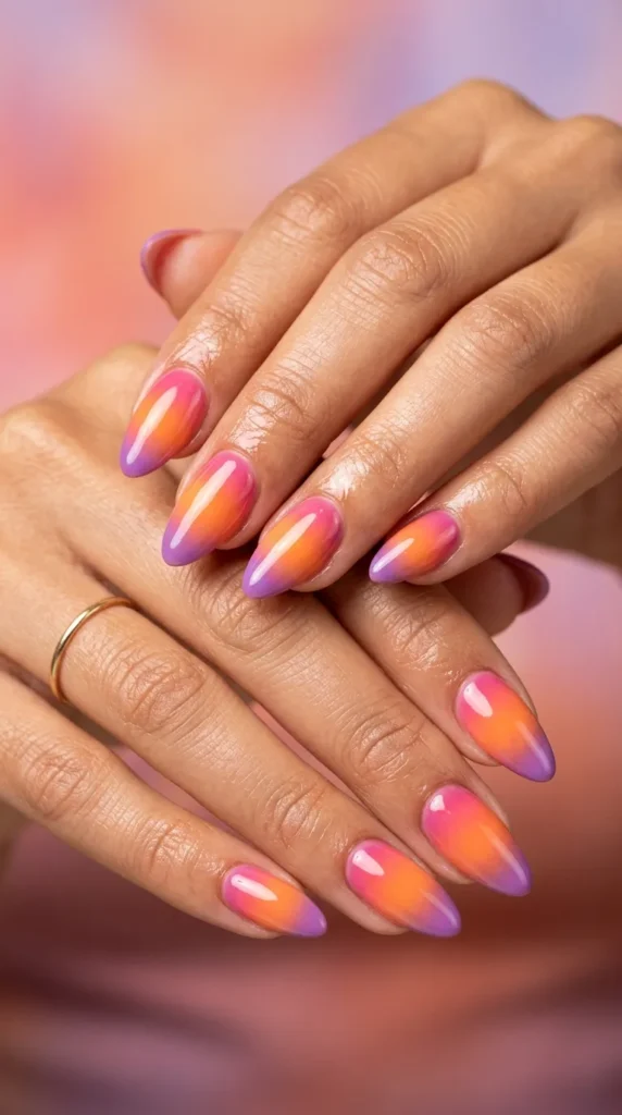 Sunset Rainbow Ombre Nails