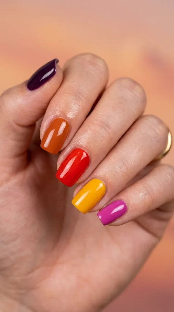 Sunset Skittle Nail Design
