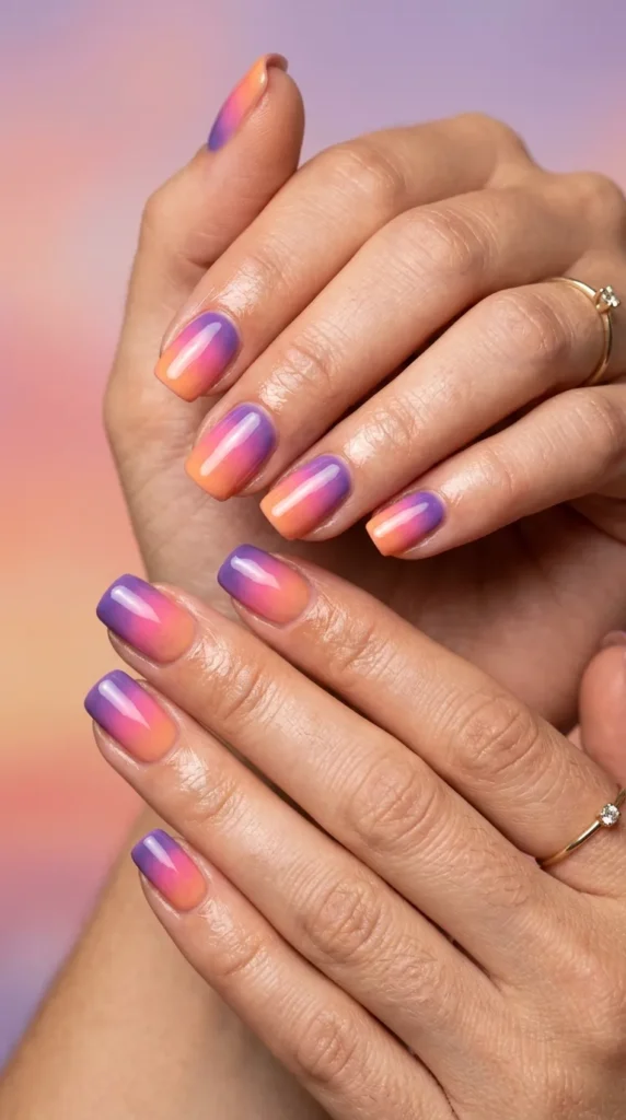 Sunset sky gradient nails