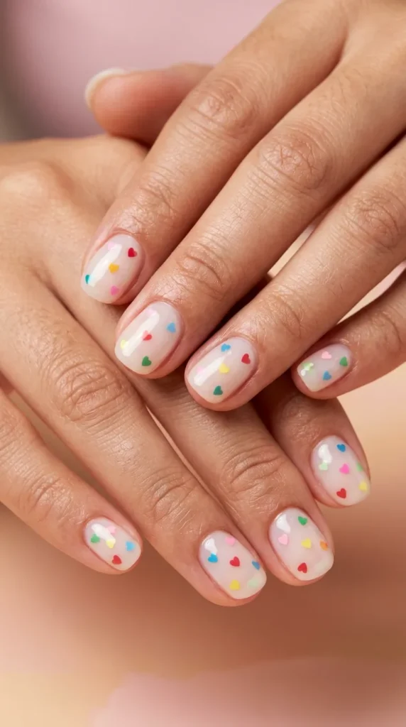 Tiny Heart Confetti Nails
