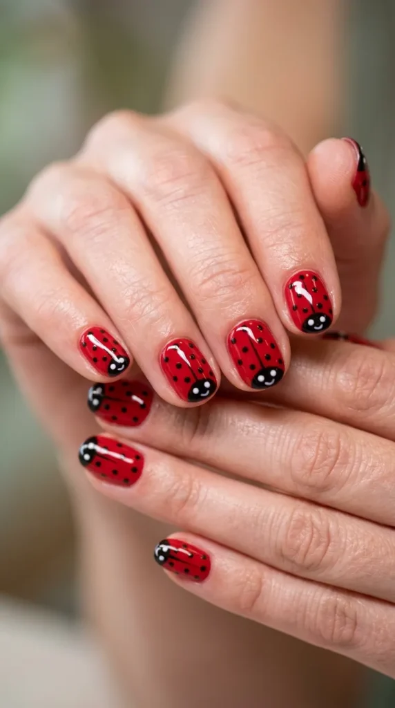 Tiny Ladybug Nails