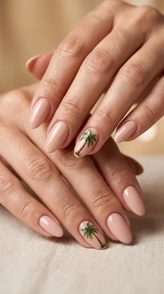 Tiny Palm Tree Accent Nails