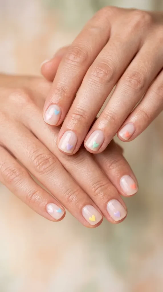 Tiny Pastel Heart Nails