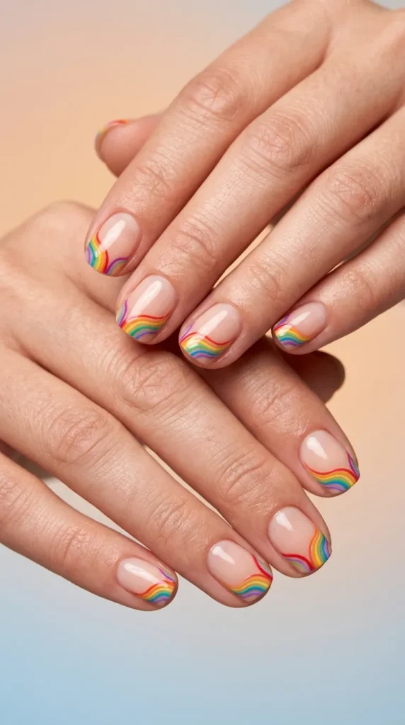 Tiny Rainbow Swirl Nails