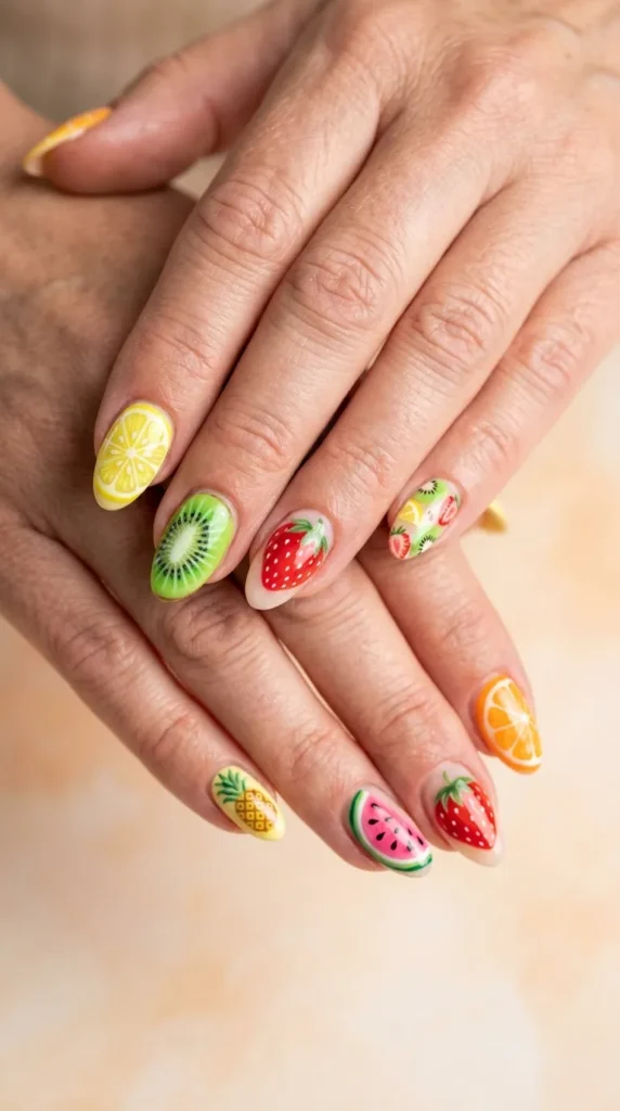 Tropical fruit nail art mix (lemon, kiwi, strawberry)
