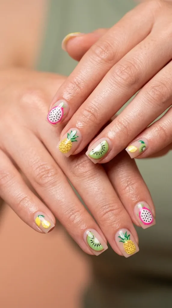 Tropical Fruit Square Nails