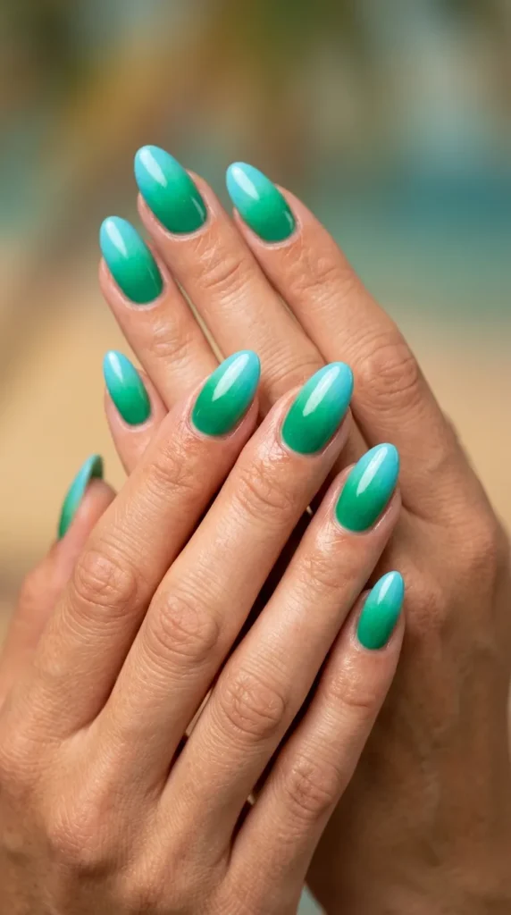 Tropical green to aqua beach ombre