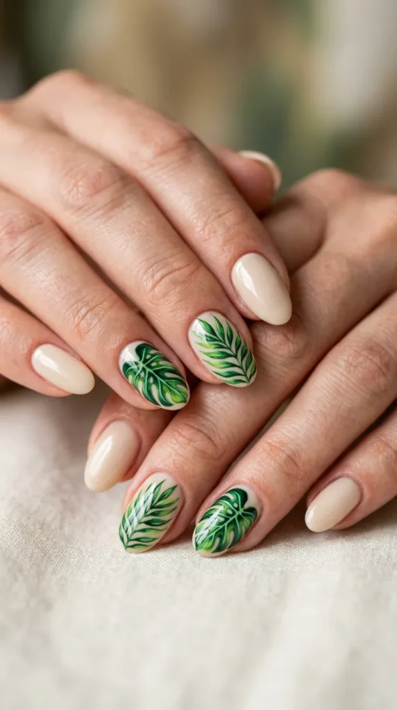 Tropical Leaf Accent Nails