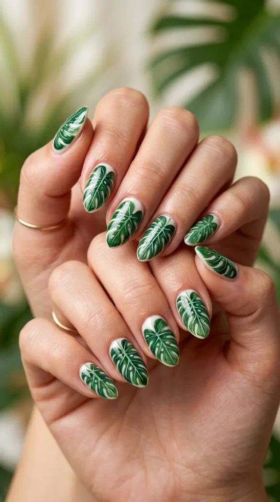 Tropical Monstera Leaf Nails