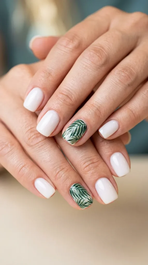 Tropical Palm Leaf Accent Nails