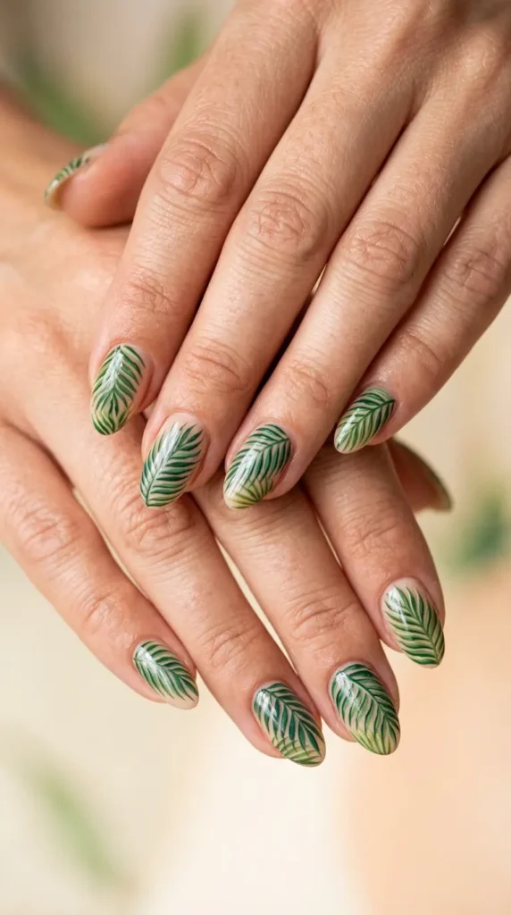 Tropical Palm Leaf Nails