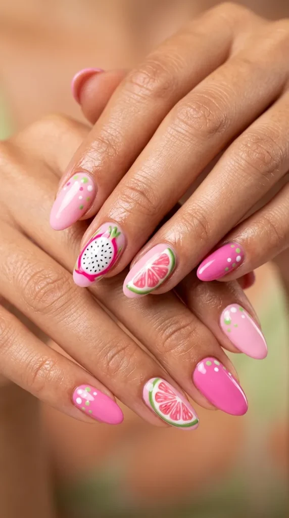 Tropical Pink Fruit Nails