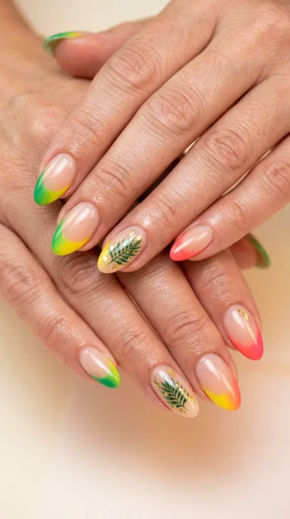 Tropical Rainbow French Nails