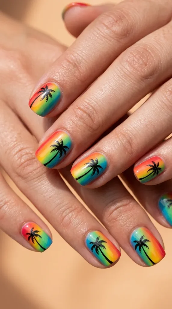 Tropical Rainbow Palm Nails
