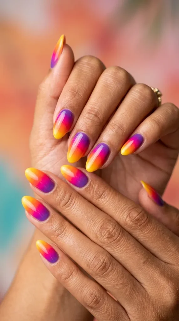 Tropical Rainbow Sunset Nails