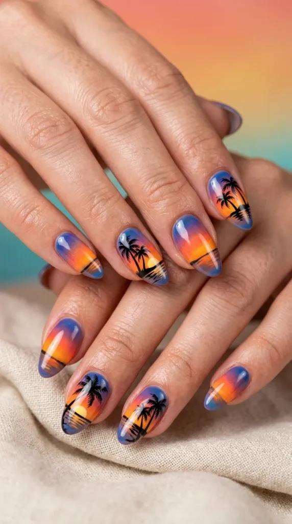 Tropical sunset nails