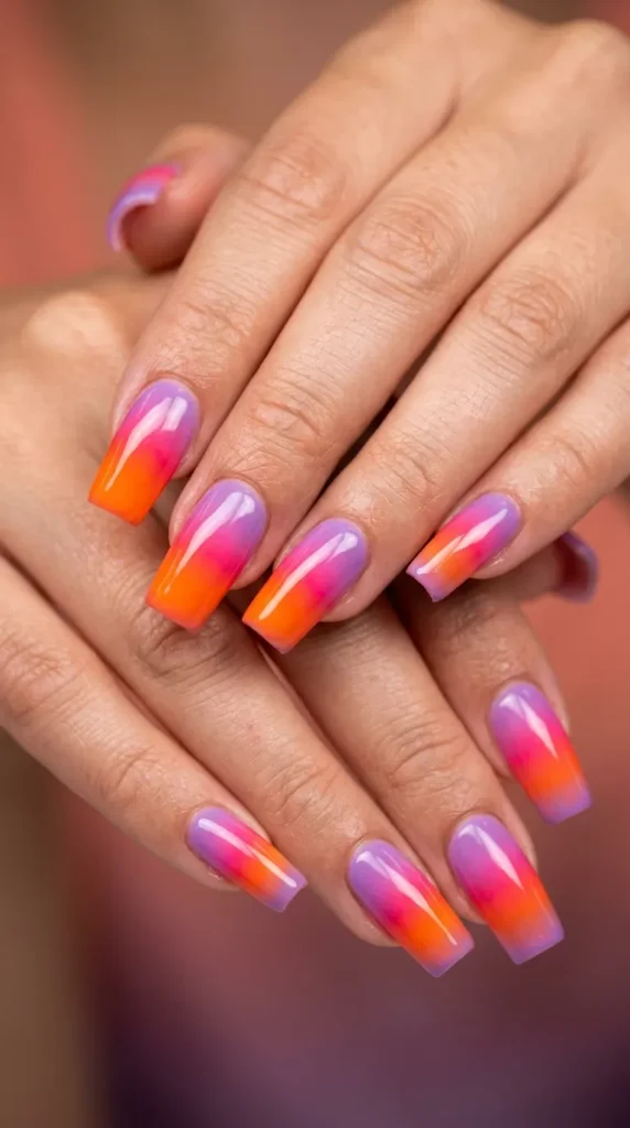 Tropical Sunset Ombre Square Nails