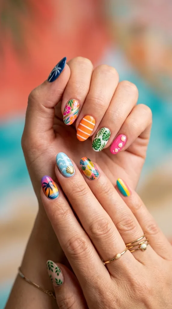 tropical vacation mix-and-match nails