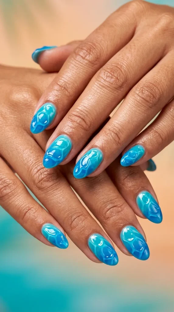 Tropical water ripple 3D gel effect nails