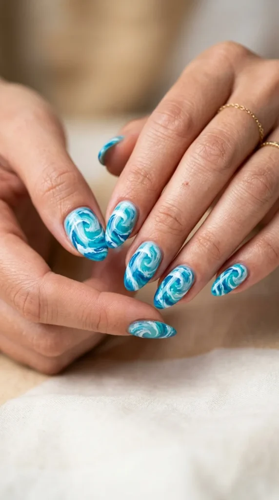 Turquoise wave ocean nails