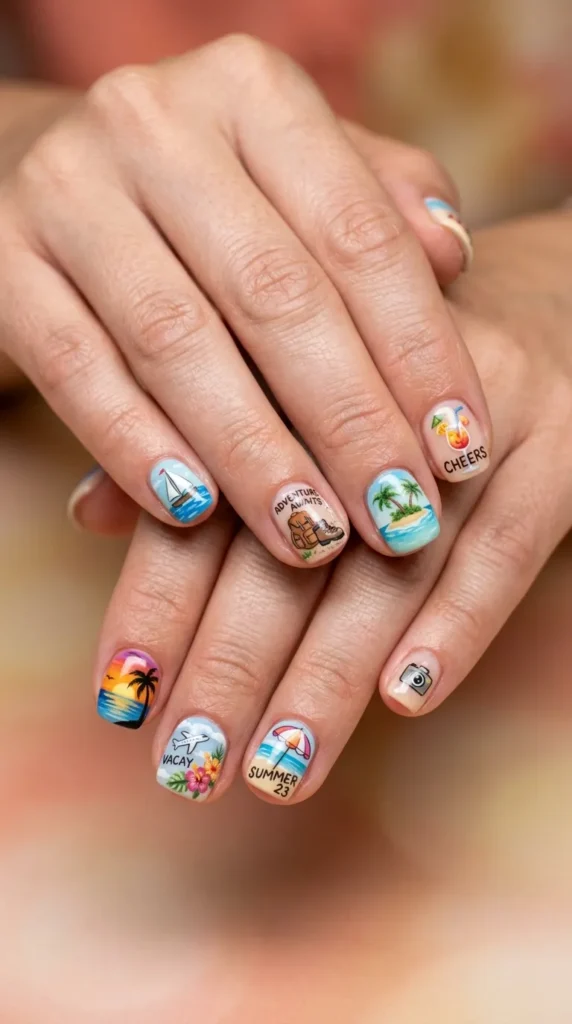 Vacation Postcard Nail Art Designs