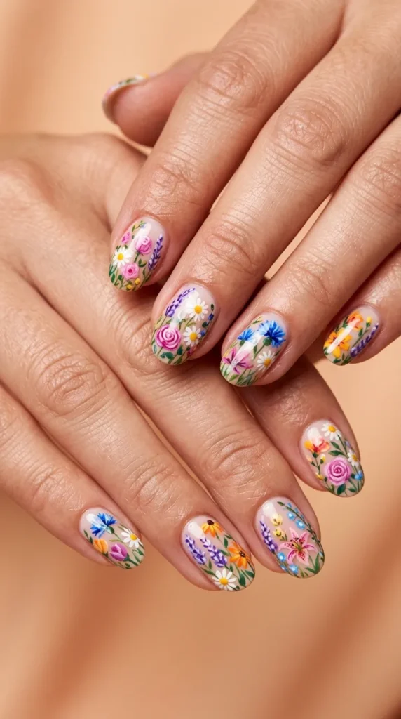 Vibrant Mixed Bouquet Nail Art