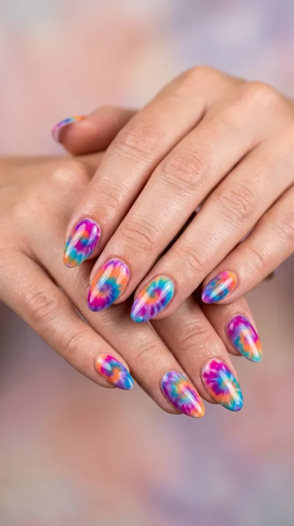 Vibrant Tie-Dye Nail Design