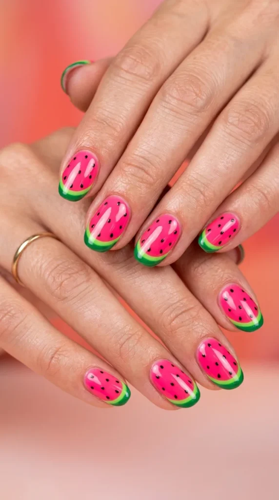 Vibrant Watermelon Neon Nails