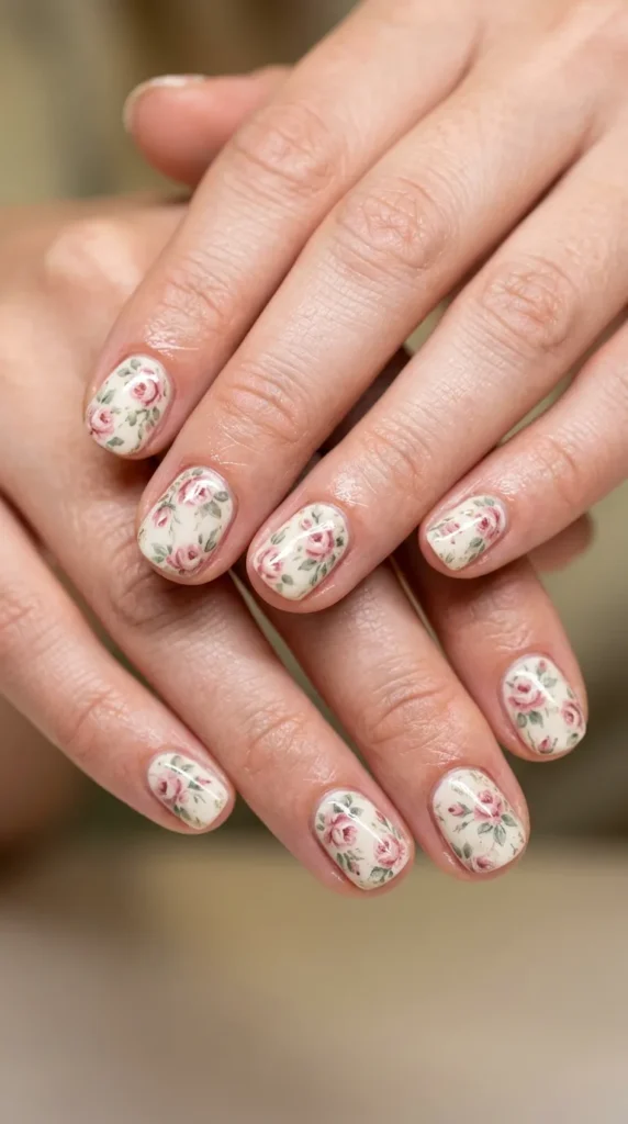 Vintage Rose Print Nail Wrap Style